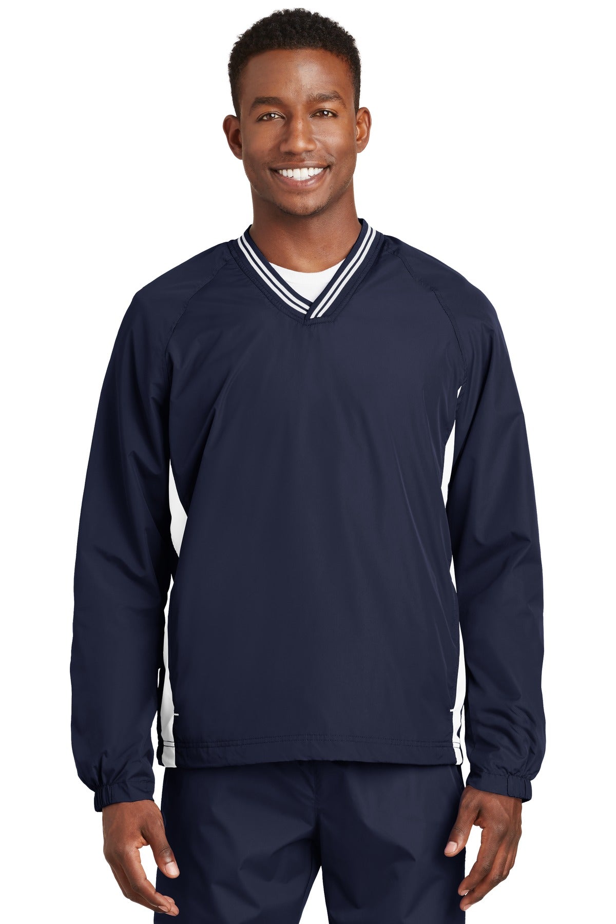 Sport-TekÂ® Tipped V-Neck Raglan Wind Shirt. JST62