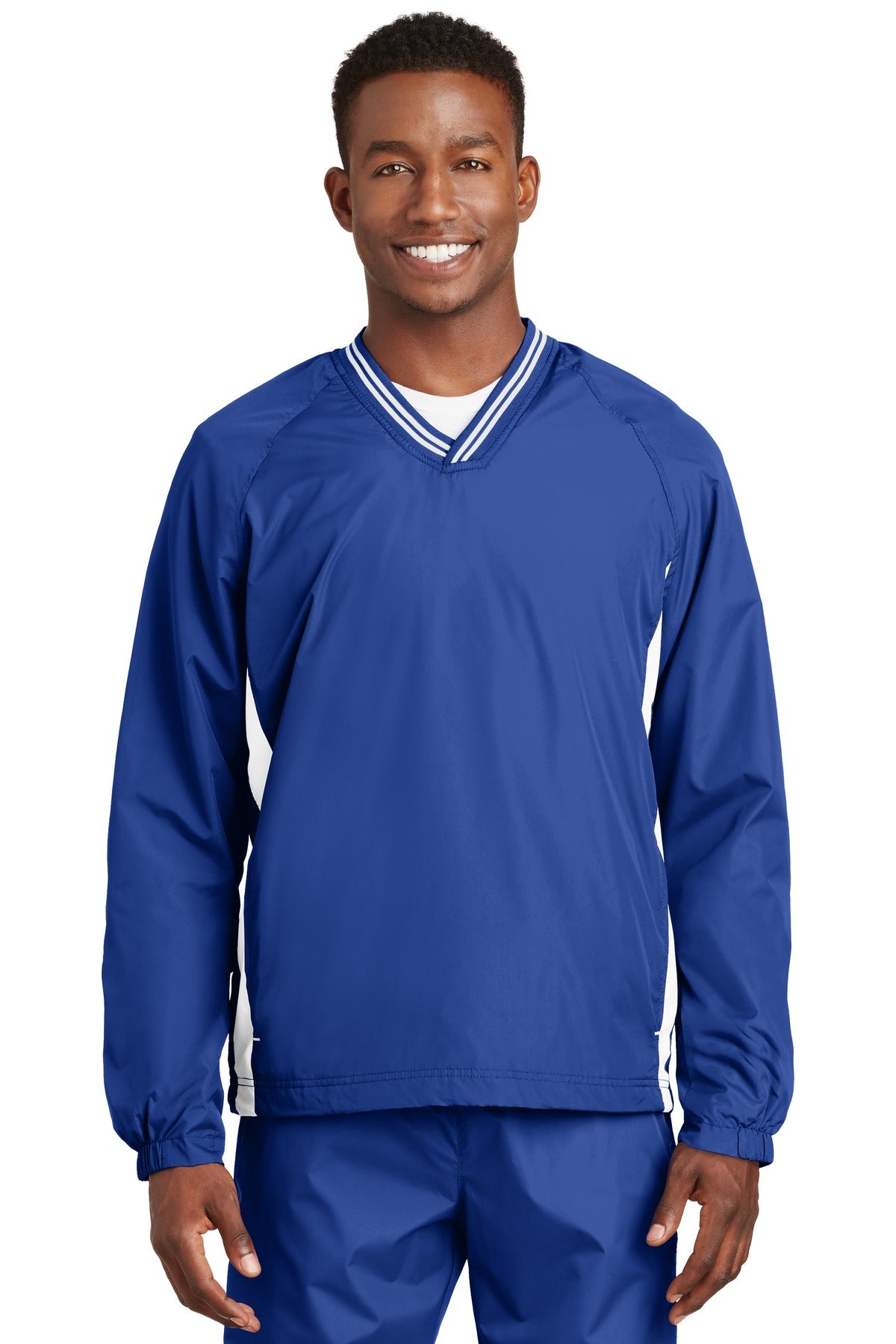 Sport-TekÂ® Tipped V-Neck Raglan Wind Shirt. JST62
