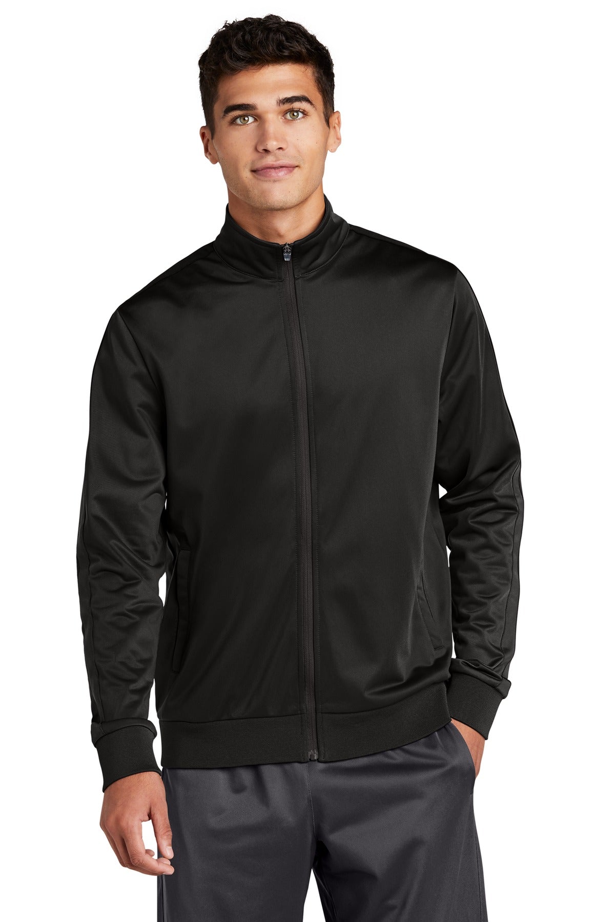 Sport-Tek Â® Tricot Sleeve Stripe Track Jacket. JST94