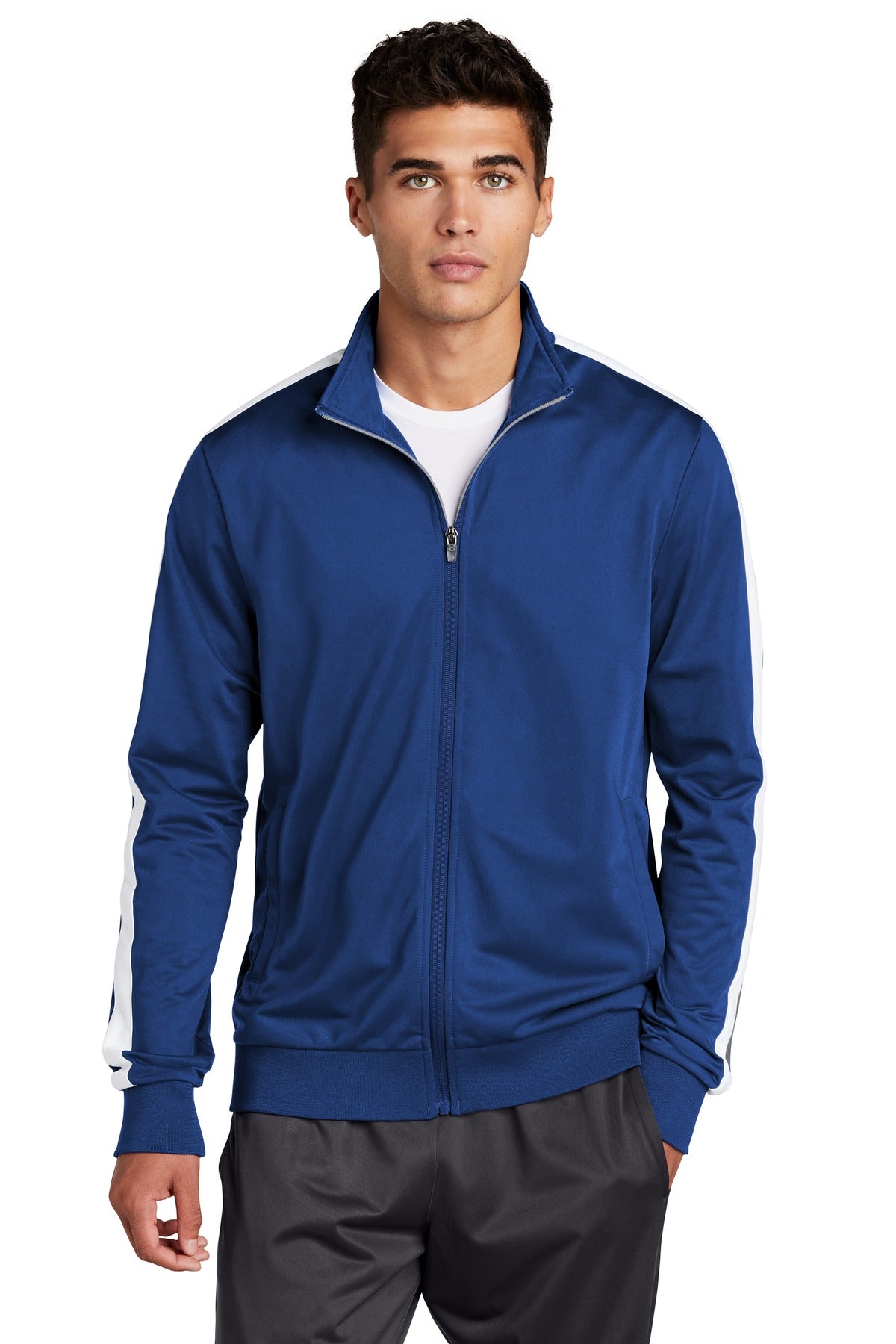 Sport-Tek Â® Tricot Sleeve Stripe Track Jacket. JST94