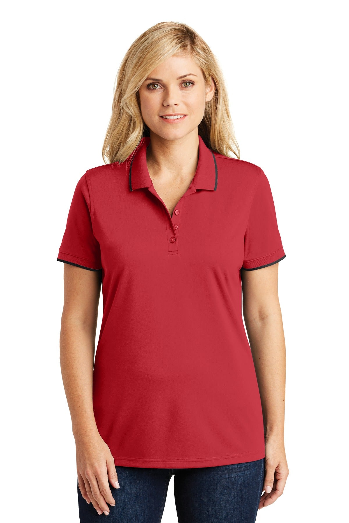 Port AuthorityÂ® Women's Dry ZoneÂ® UV Micro-Mesh Tipped Polo. LK111