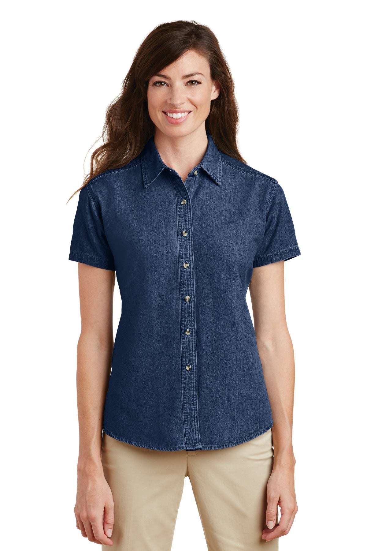 Port & Coâ„¢ Women's Short Sleeve Value Denim Shirt.  LSP11