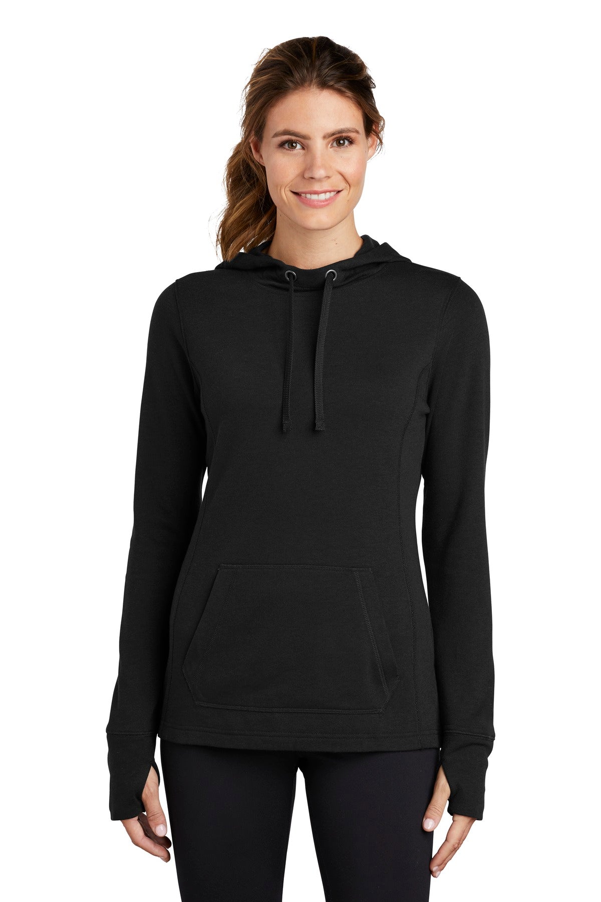 Sport-Tek Â® Women's PosiCharge Â® Tri-Blend Wicking Fleece Hooded Pullover. LST296