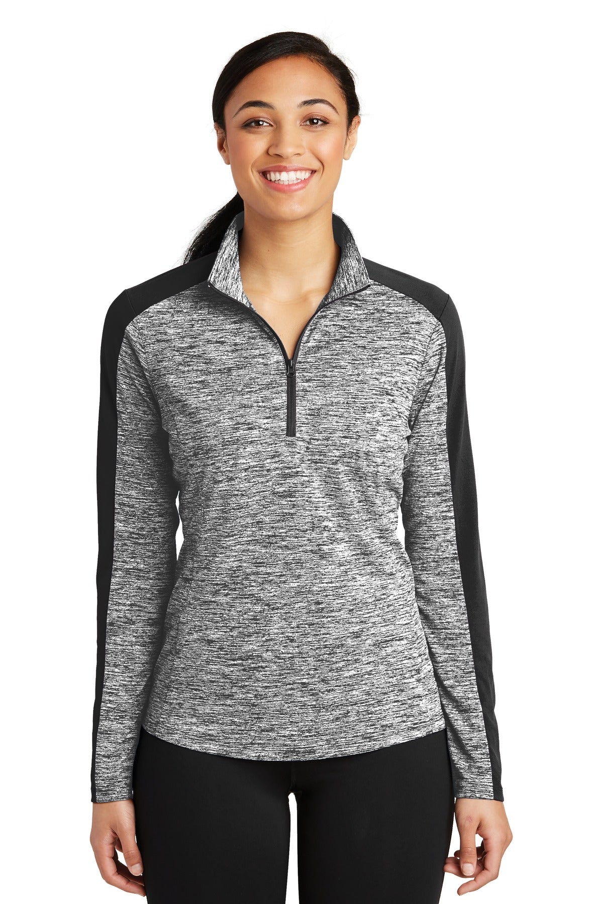 Sport-TekÂ® Women's PosiChargeÂ® Electric Heather Colorblock 1/4-Zip Pullover. LST397