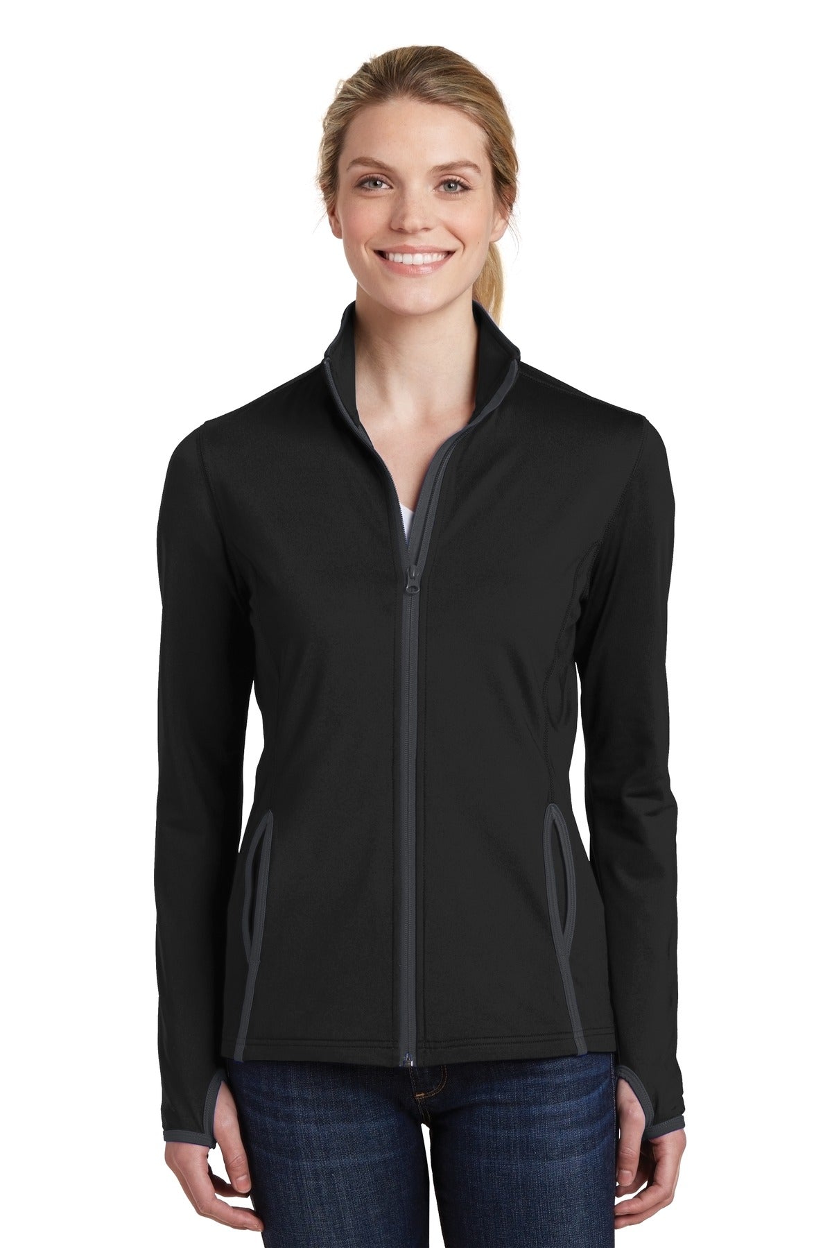 Sport-TekÂ® Women's Sport-WickÂ® Stretch Contrast Full-Zip Jacket.  LST853