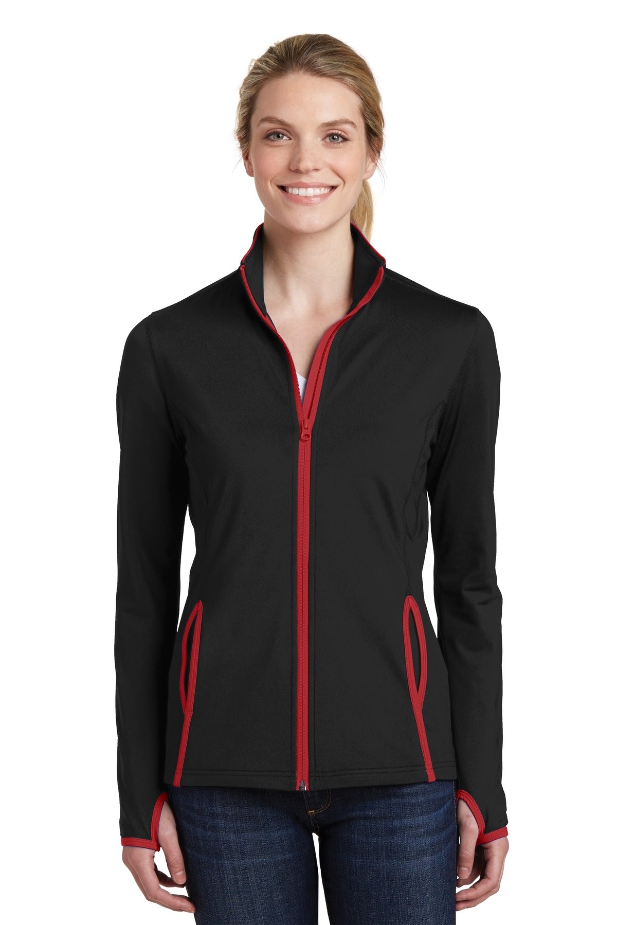 Sport-TekÂ® Women's Sport-WickÂ® Stretch Contrast Full-Zip Jacket.  LST853