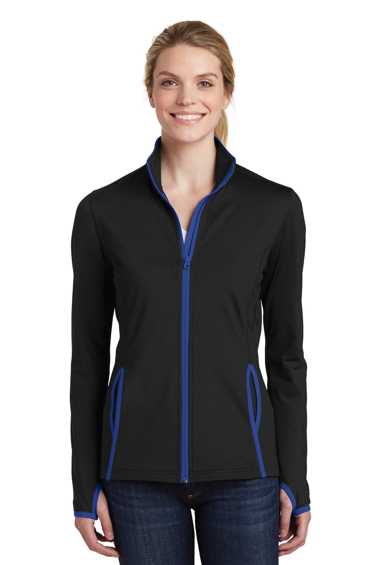 Sport-TekÂ® Women's Sport-WickÂ® Stretch Contrast Full-Zip Jacket.  LST853