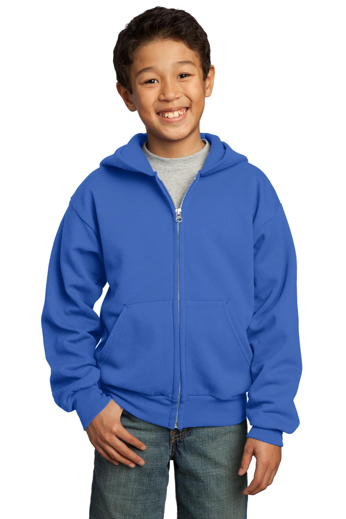 Port & Coâ„¢ Youth Core Fleece Full-Zip Hooded Sweatshirt.  PC90YZH