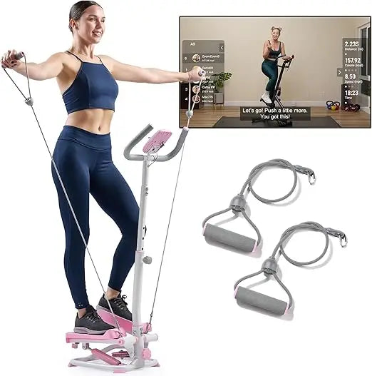 Dual-Function Smart Stepper Machine for Home with Handlebar and Resistance Bands for Comprehensive Body Workout