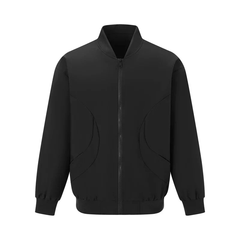 Men s Long Sleeve Baseball Jacket Solid Color Zip Up Stand Collar Casual Lightweight Coat
