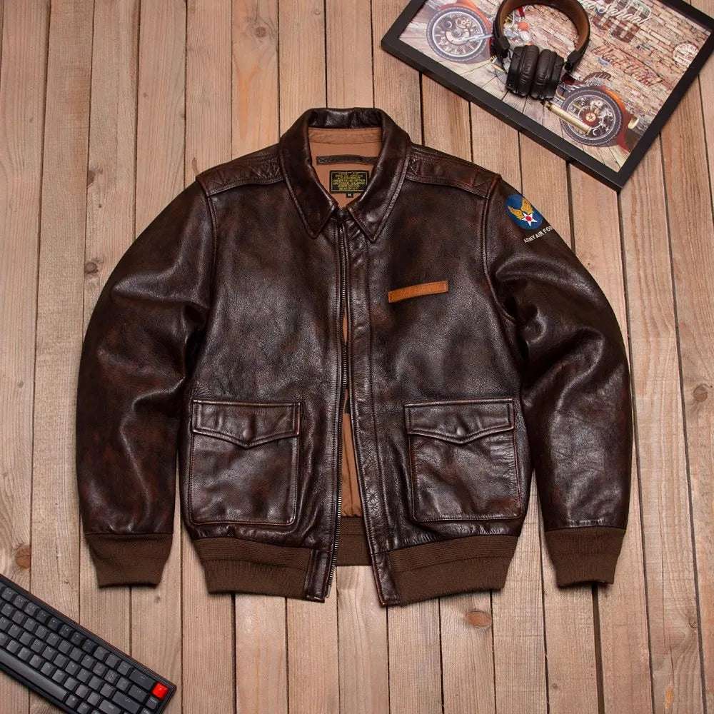 YR!Wholesales.Top Brand.Heavy luxury 1.6mm tanned cowhide Bomber jacke