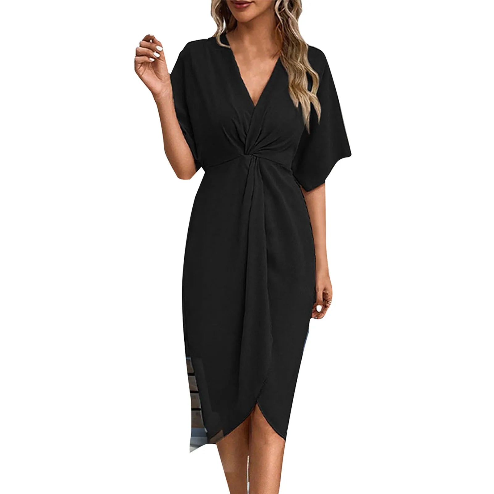Elegant Women's Dresses V-Neck Irregular Pleated Casual Temperament Sh