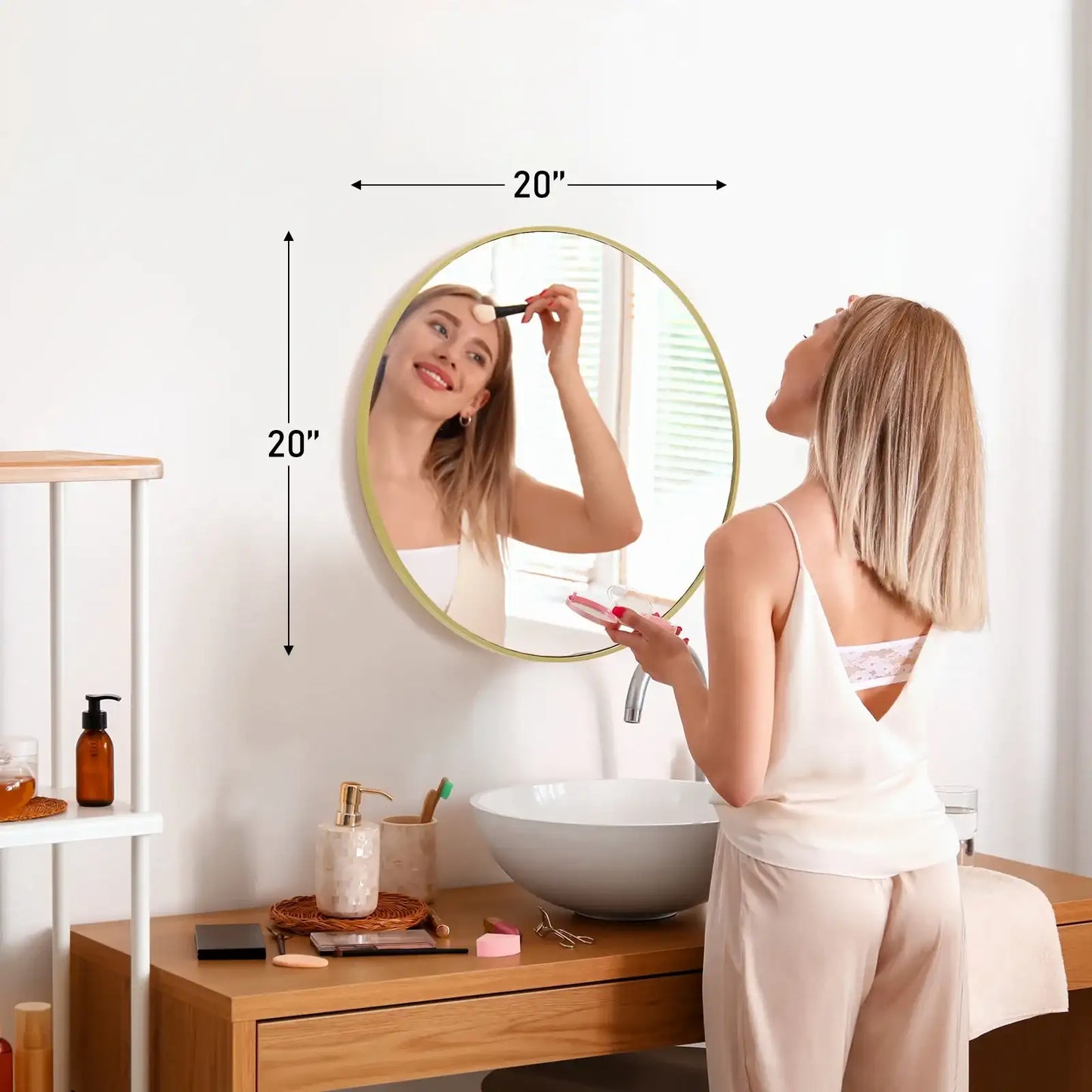 JHK Large G Round Vanity Framed Mirror for Wall Matte Metal Framed 30 Inch Modern Mirror Tempered Glass Bedroom Living Room