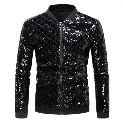 Bright Green Men Baseball Collar Sequin Jacket, European Size Trendy Homme Party Dance Bar KTV Luxurious Casual Coat.