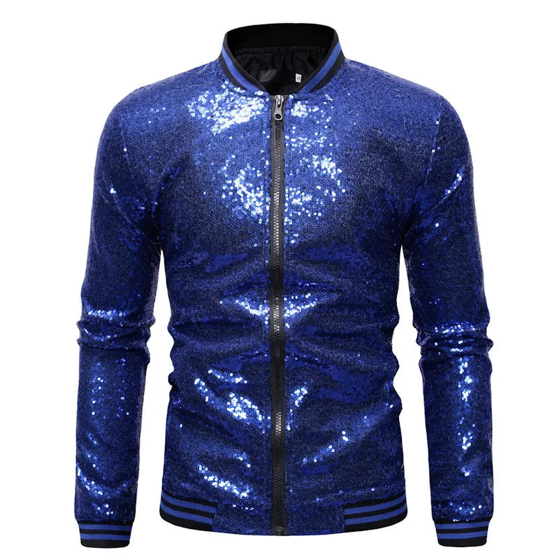Multi Colors Men's Loose Sequin Decoration Dance Jacket with Zipper Cardigan Jacket Casual Streetwear Jacket Men