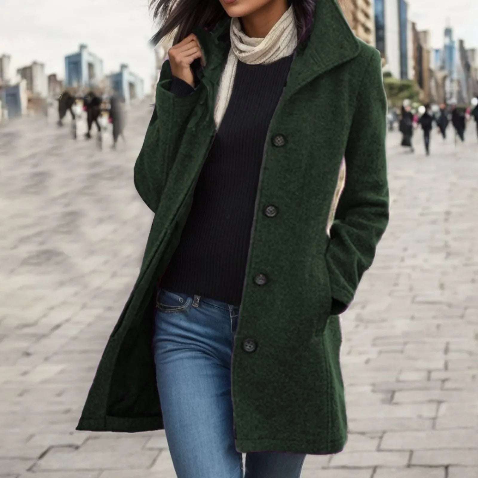 Thickened Woolen Coat For Women Lightweight Single Breasted Lapel Mid Length Trench 2024 Autumn Winter Oversized Windbreaker
