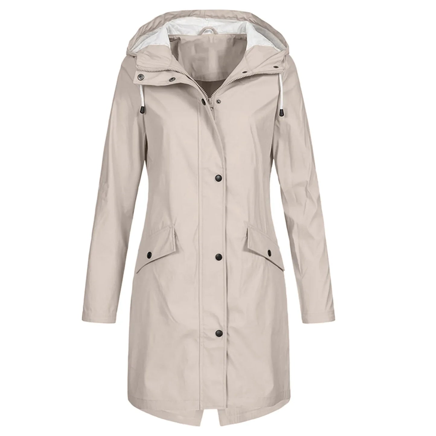 Women Waterproof Zipper Rain Jacket Solid Color Ladies Outdoor Mountaineering Lightweight Raincoats Plus Size XS-3XL