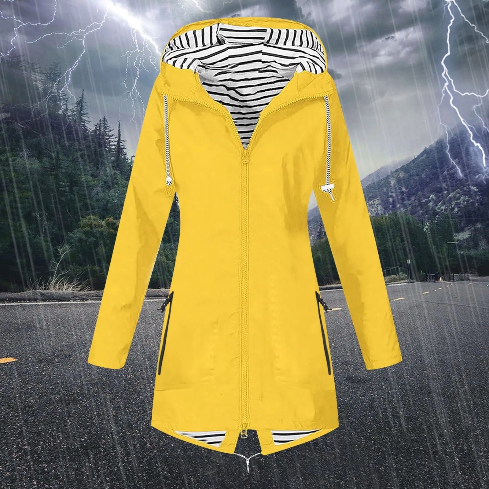 Women Lightweight Raincoats Autumn Windbreaker Hooded Trench Coat Windproof Zip Up Jackets Outdoor Hiking Climbing Rain Jacket