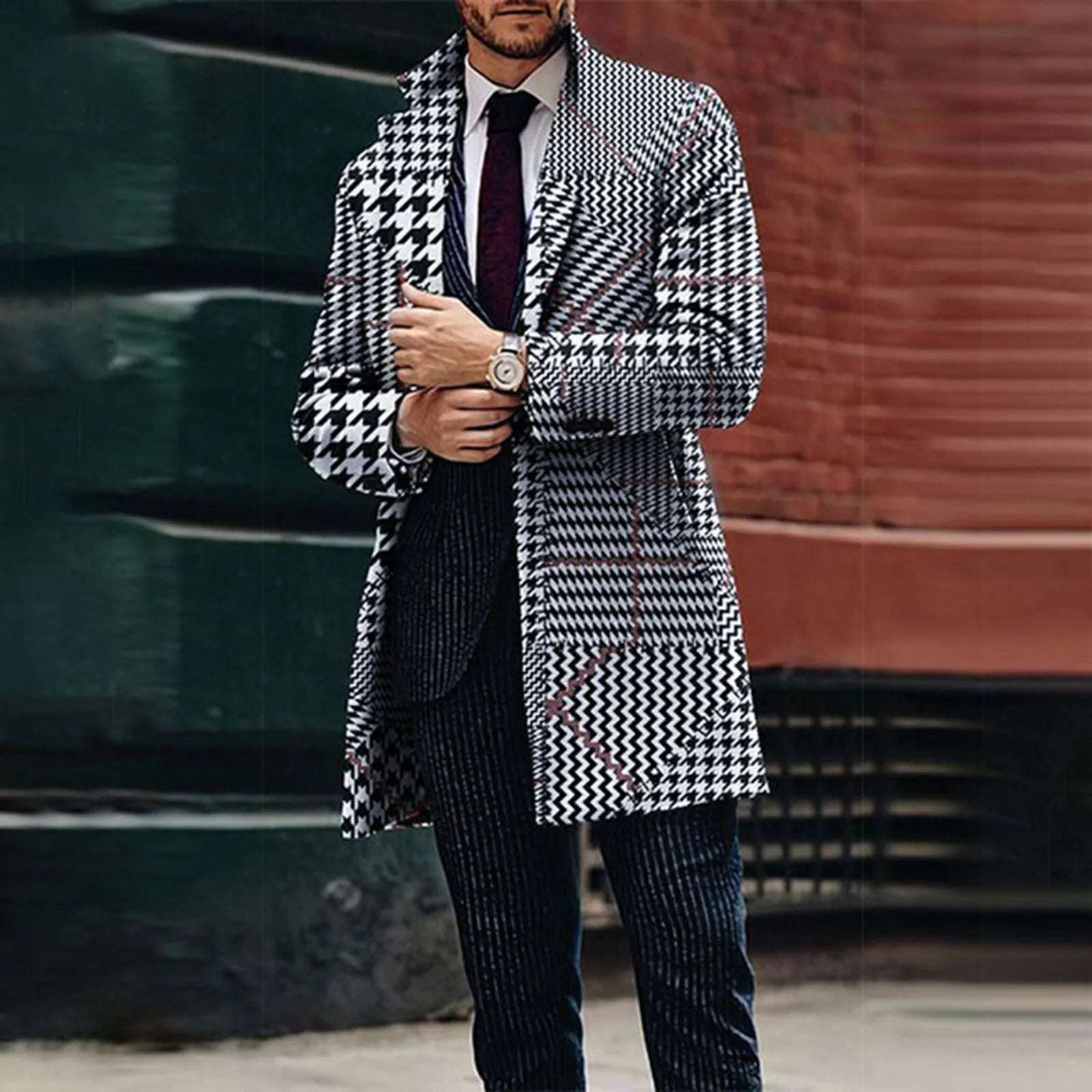 Solid Color Single Breasted Lapel Long Coat Jacket Casual Male Overcoa