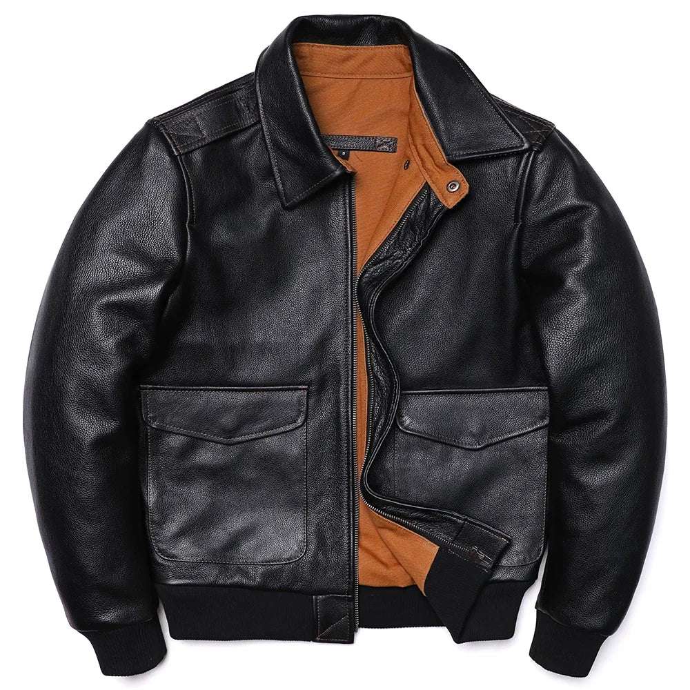 Classical A2 Style Genuine Leather Jacket Men's Air Force Natural Cowhide Coats Brown Calf Skin Clothes man Flight Clothing