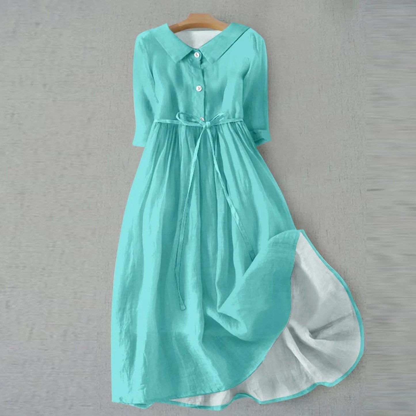 Vestido playero de color liso para mujer, vestido camisero de verano con mangas 3/4, informal, holgado, largo y para vacaciones