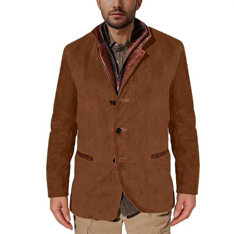Chaqueta vaquera vintage para hombre con cuello de piel sintética desgastado y roto largo