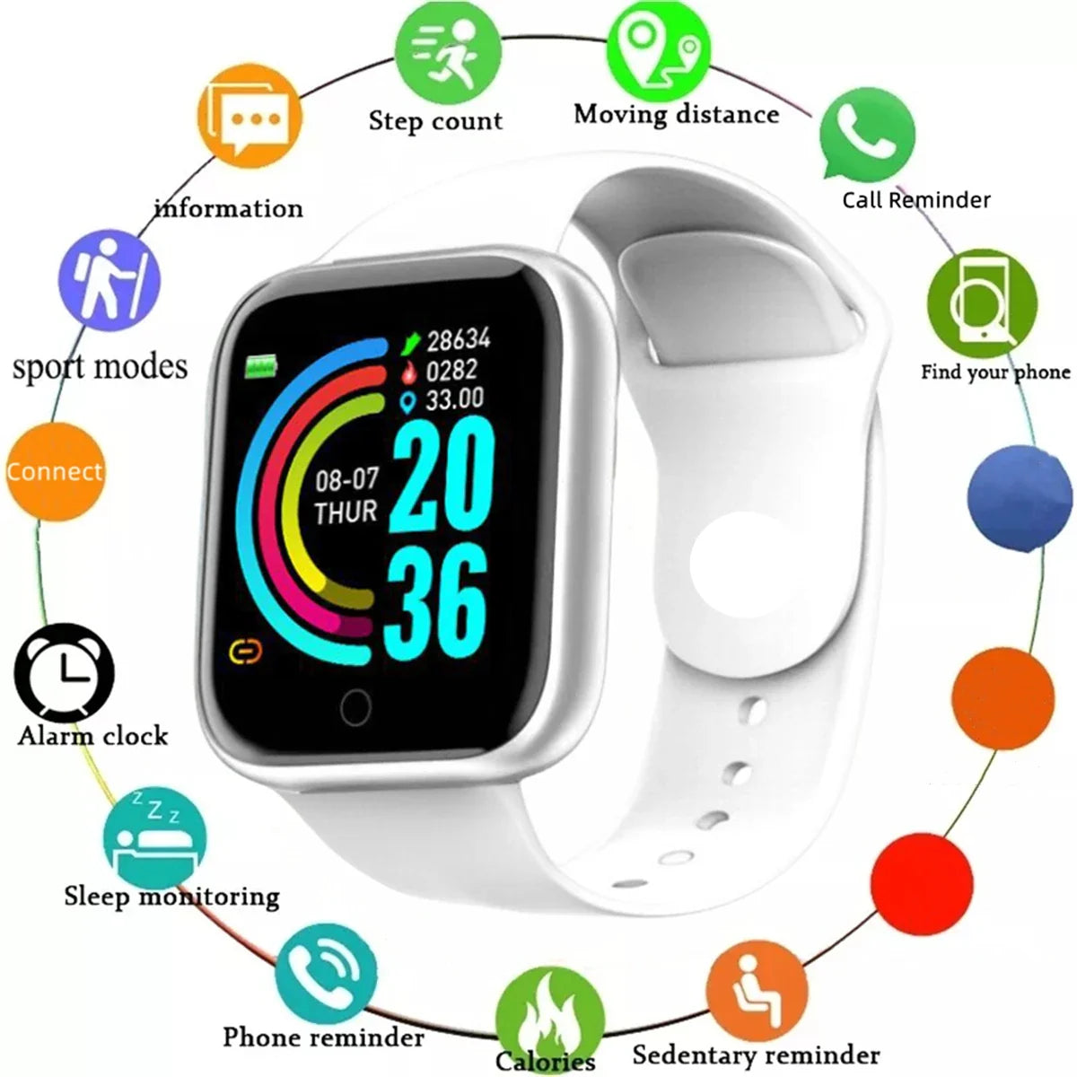Reloj inteligente 116Plus D13 Y68 para hombre y mujer, pulsera deportiva para correr, monitor de actividad física, monitor de ritmo cardíaco, mensajes y recordatorios
