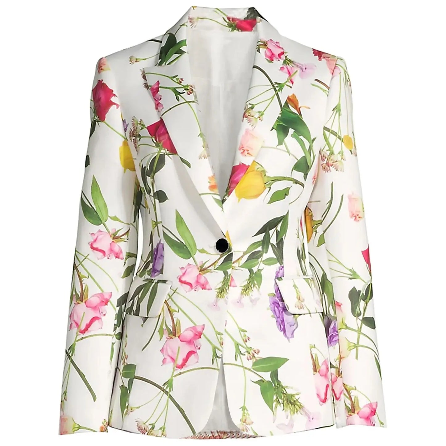 Elegant Floral Print Long Sleeve Blazer for Women - Chic V-Neck Jacket with Pockets, Stylish Outerwear