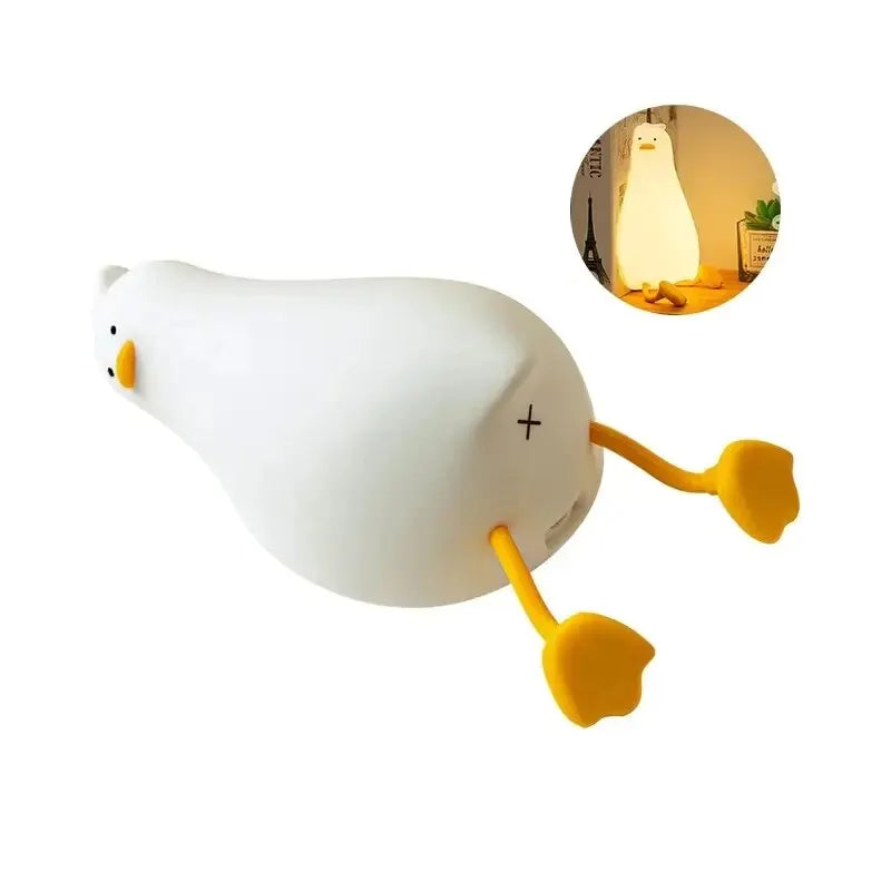 Lámpara de noche LED AmmToo para niños con forma de patito perezoso, recargable por USB, de silicona, para dormir, para dormitorio, decoración de escritorio