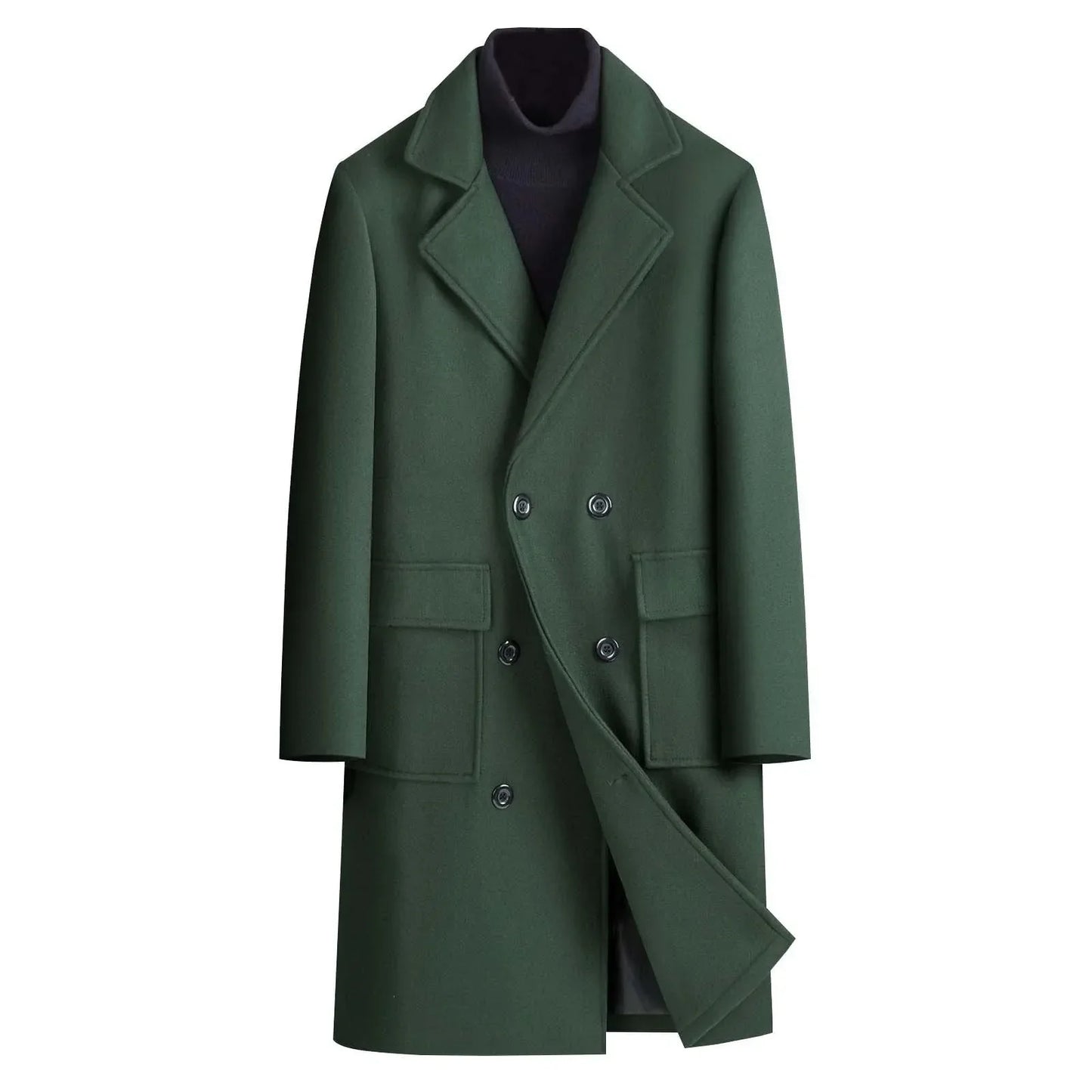 Men Coat Men's Long Leisure Coat With Lapel Two-button Placket Solid Color Windbreaker Outwear With Pockets For Mid-length Men