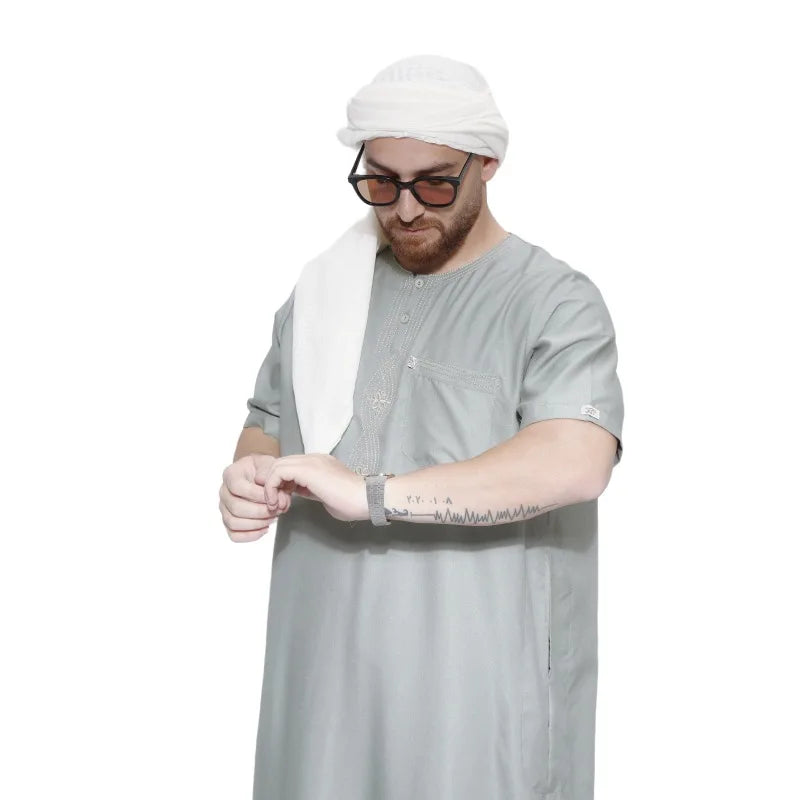 UNI musulmán Abaya ropa islámica hombres Kaftan Pakistán musulmán Arabia Saudita Djellaba Islam ropa afgana bata de manga corta Thobe