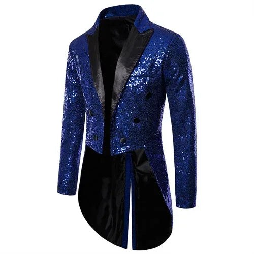 Fashion Men Luxurious Sequin Suit Jacket Black / Red / Silver Male Business Wedding Party Double Breasted Tuxedo Dress Blazer