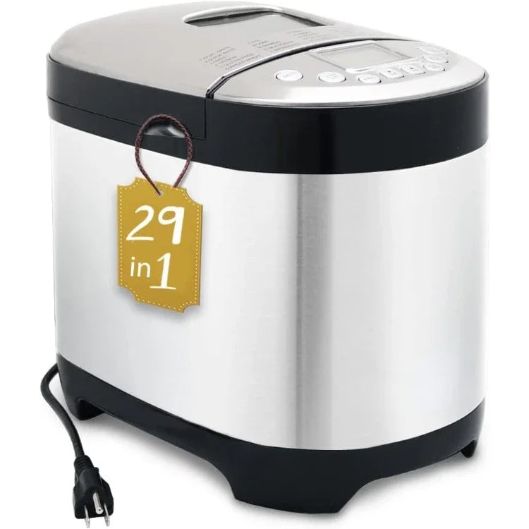 HOME. 29-in-1 SMART Bread Machine with Homemade Cycle - Stainless Steel 2LB 1.5LB Bread Maker Machine with Gluten Free Setting