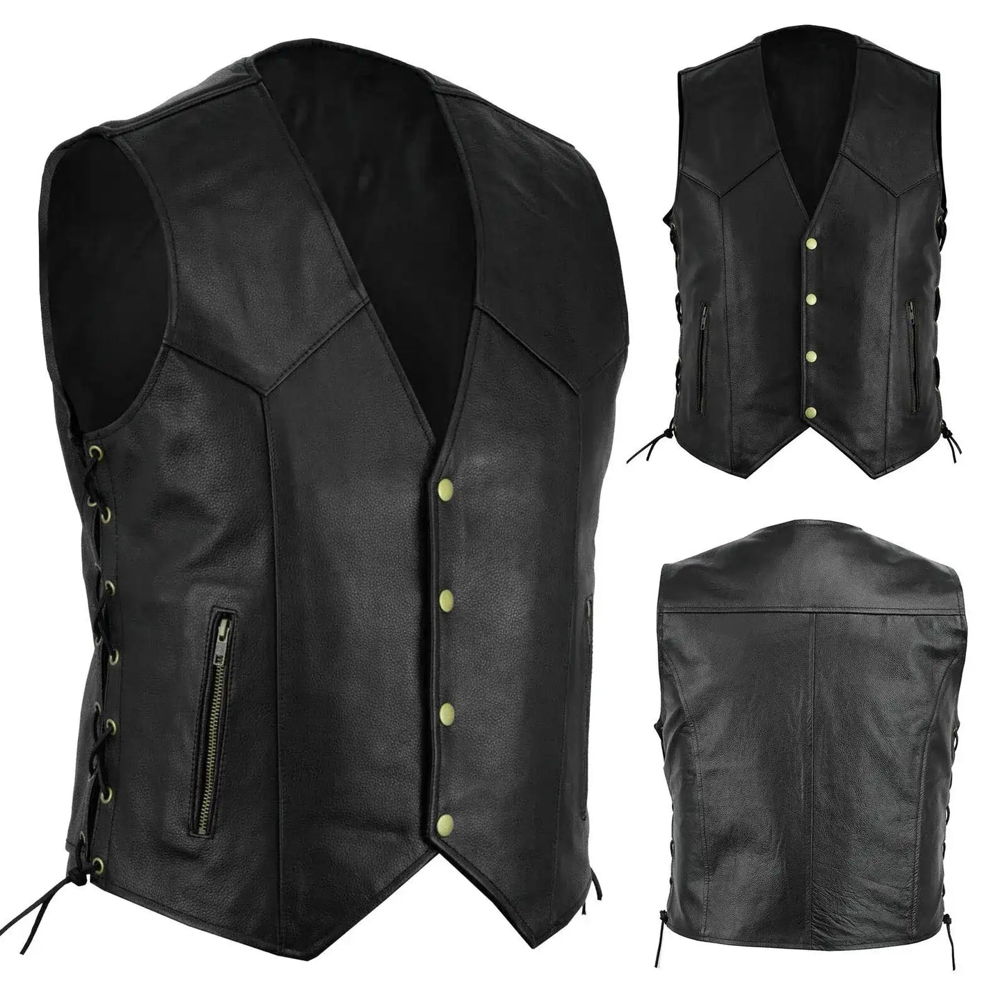 Mens Leather Vest Coats Motor Cycling Punk Sleeveless Vest Solid Single Breasted Fashion Vest Coat Zipper Pockets Tops Vest
