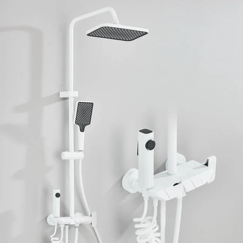 Rozin Black Smart Digital Display Shower Faucet Set Piano Style Rainlfall Bathroom System Grey Digital Mixer Tap Bidet Shower