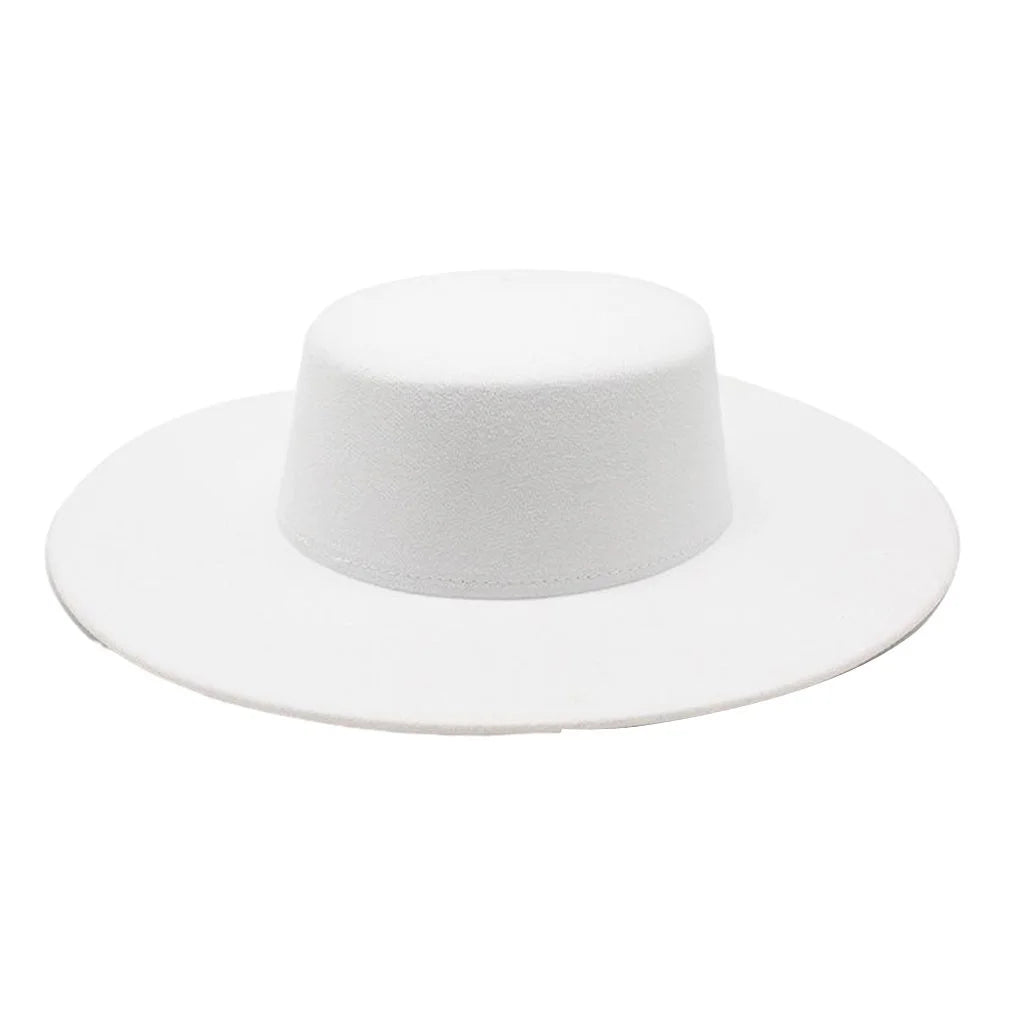 French Women's Hat Big Wide Brim 10CM Fedora Hat Winter Wool Derby Wedding Jazz Hats Flat Top Felt Hat