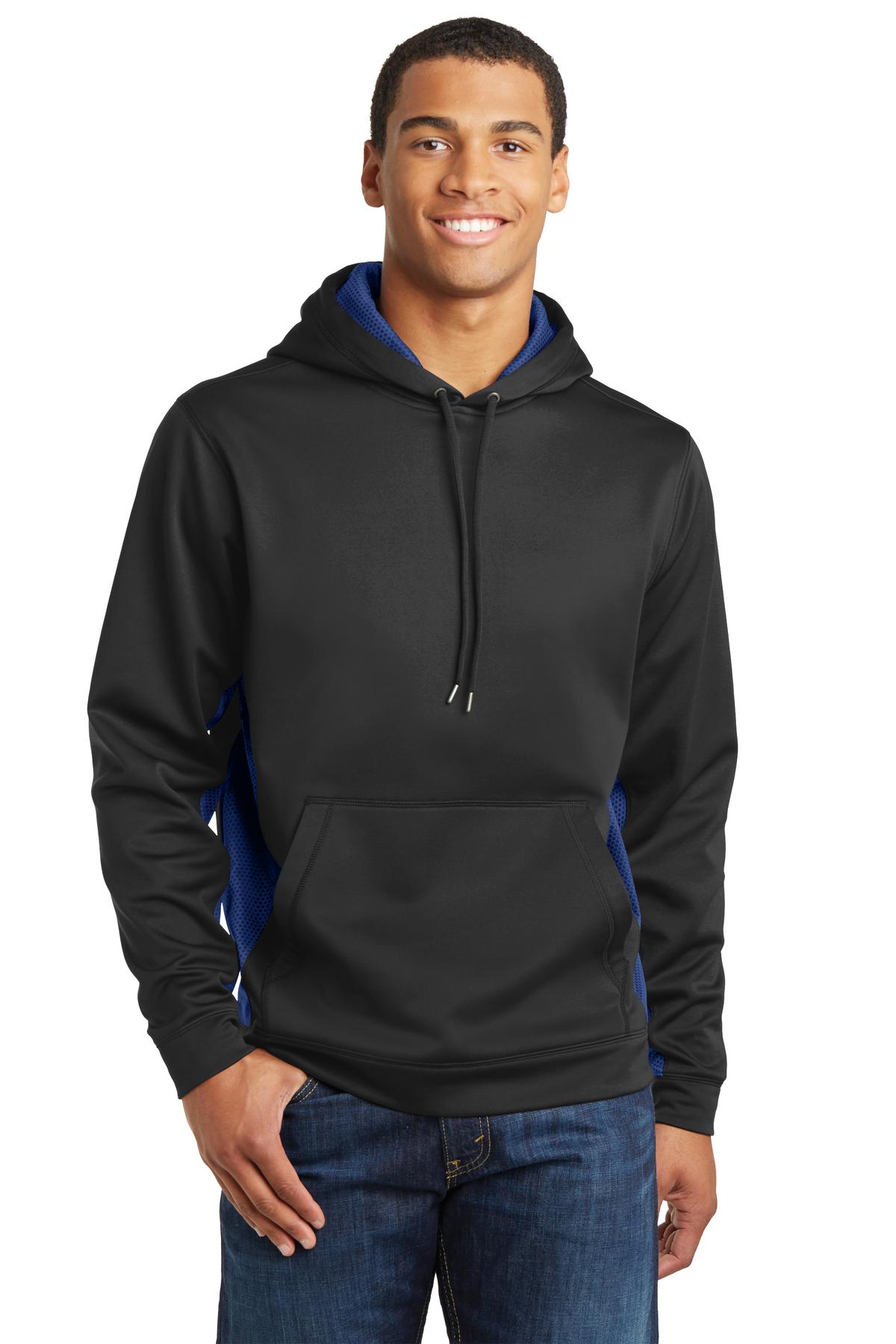 Sport-TekÂ® Sport-WickÂ® CamoHex Fleece Colorblock Hooded Pullover. ST239