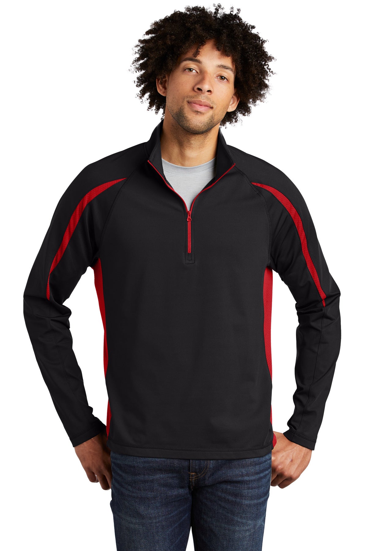 Sport-TekÂ® Sport-WickÂ® Stretch 1/2-Zip Colorblock Pullover. ST851