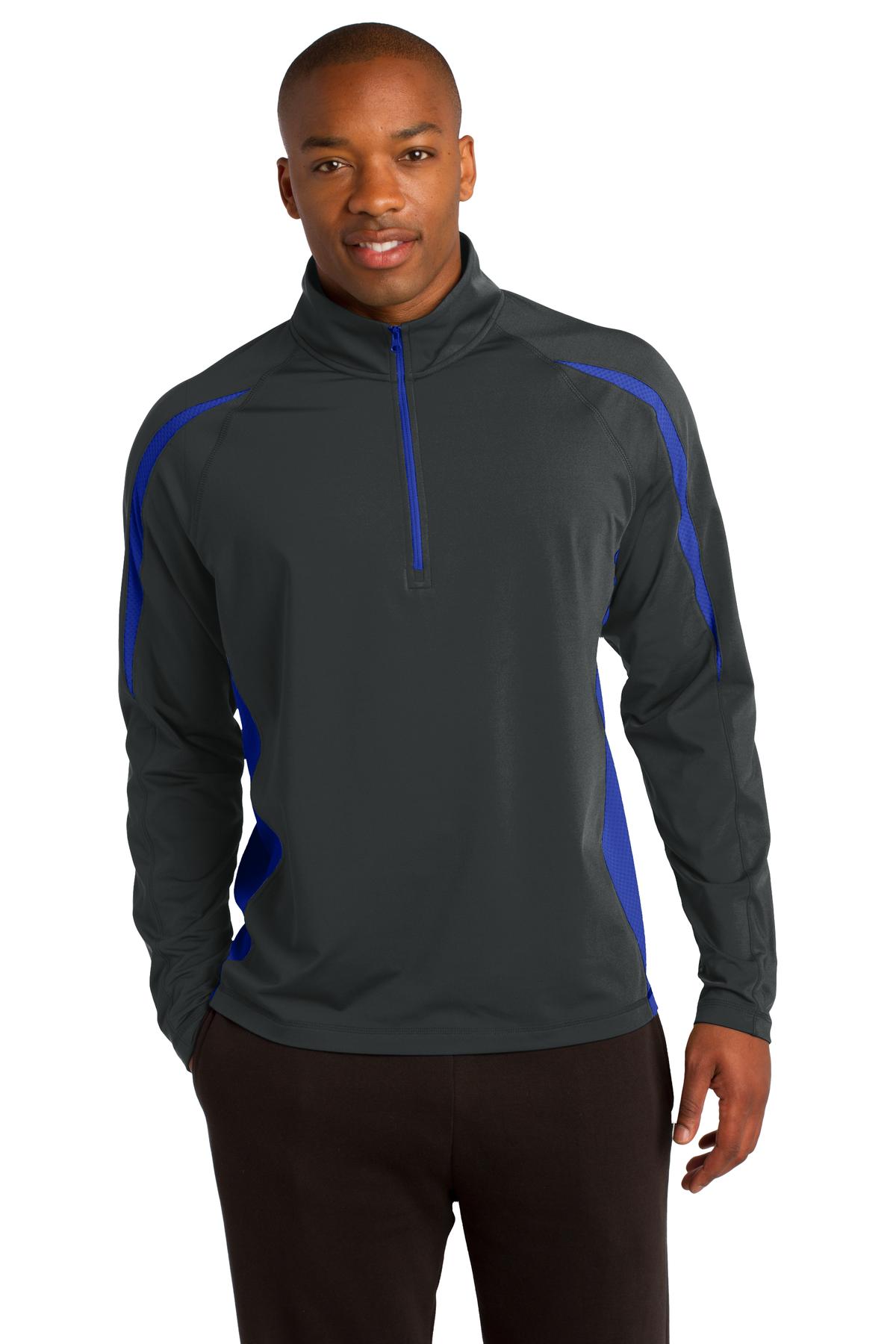 Sport-TekÂ® Sport-WickÂ® Stretch 1/2-Zip Colorblock Pullover. ST851