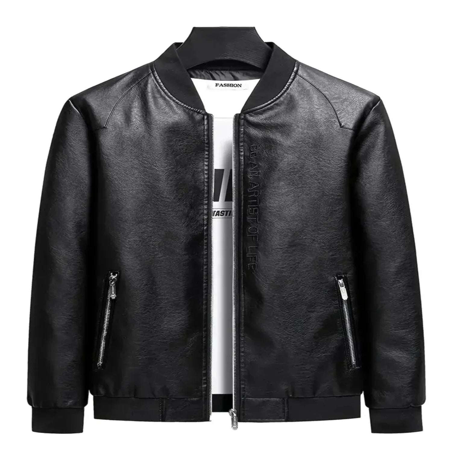 Men's PU Leather Jacket With Zip Pocket For Big And Tall Guys, Plus Si