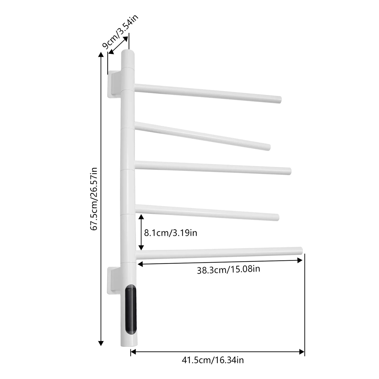 180° Rotation Bathroom Electric Towel Rack Wall Mounted Smart Home Heated Towel Bar with LED Display IPX5
