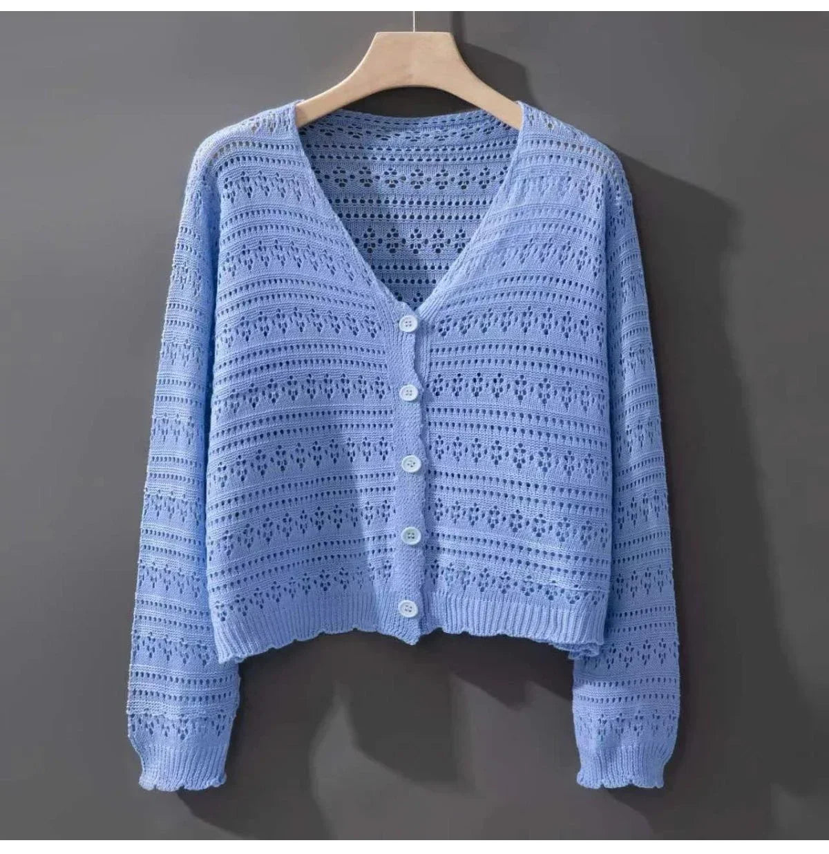 Cardigan autumn summer new thin jacket women's long sleeved short cut hollowed out sun protection shawl women's thin outer top