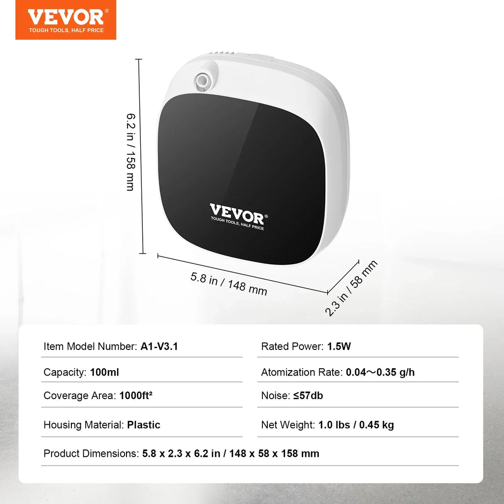 VEVOR 100ml Bluetooth Smart Essential Scent Diffuser 1000sq.ft with Cold Air Technology for Home Office Hotel Spa