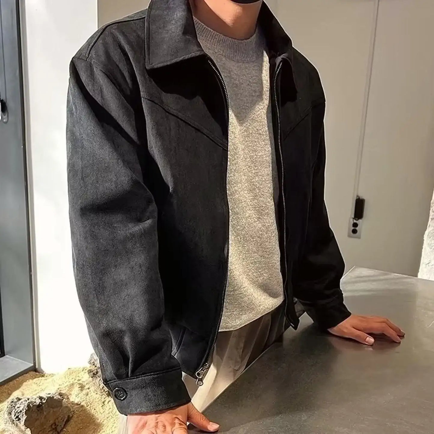 Men'S Suede Jackets Autumn Retro Bomber Casual Jacket Fashion Vintage Short Flying Slim Jacket High Street Outerwear Coat Male