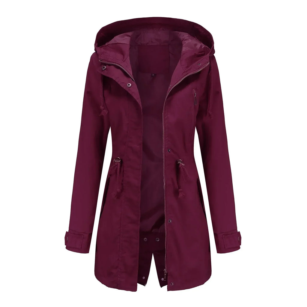 2024 Autumn Women Jacket Windproof Windbreaker Trench Coats Female Hooded Drawstring Long Coats Women's Outdoor Raincoat Outwear