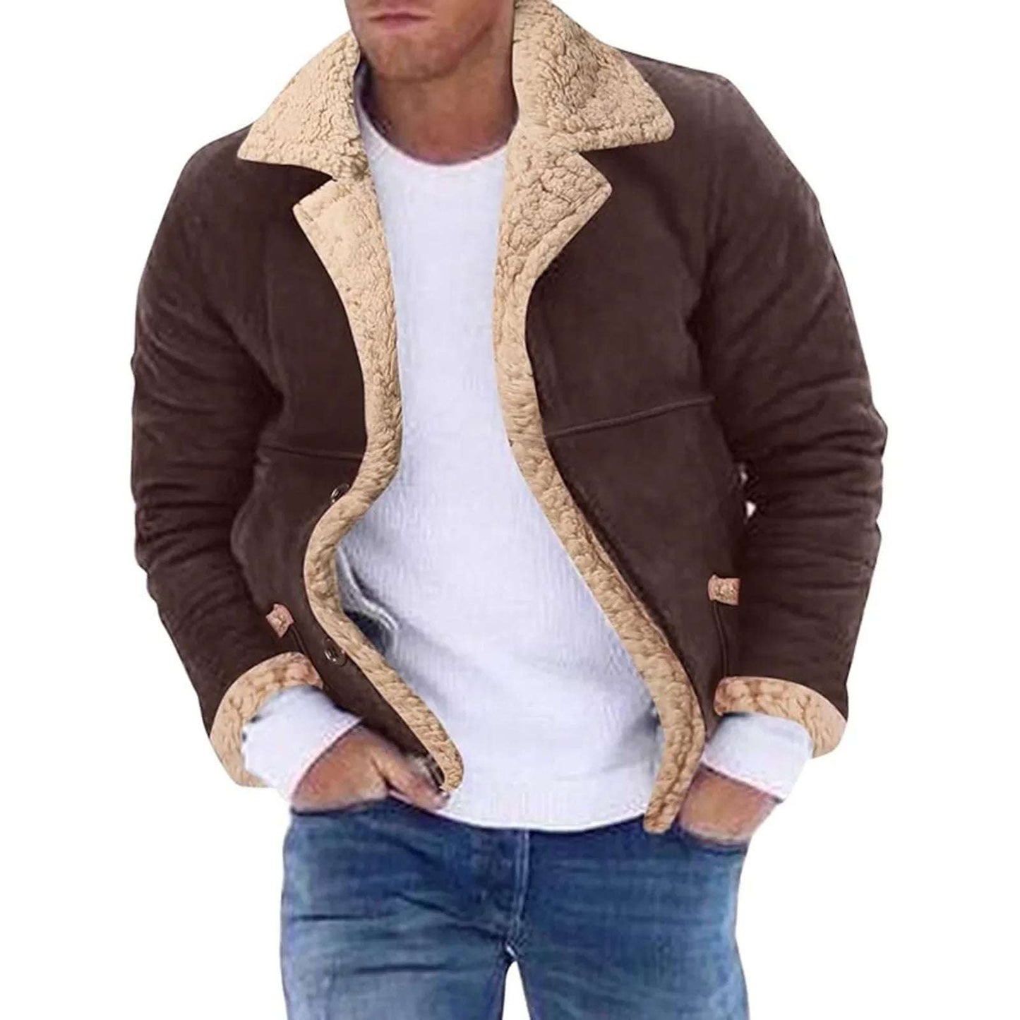 Men s Winter Fleece Coats with Turn Down Collar and Button Down Closur