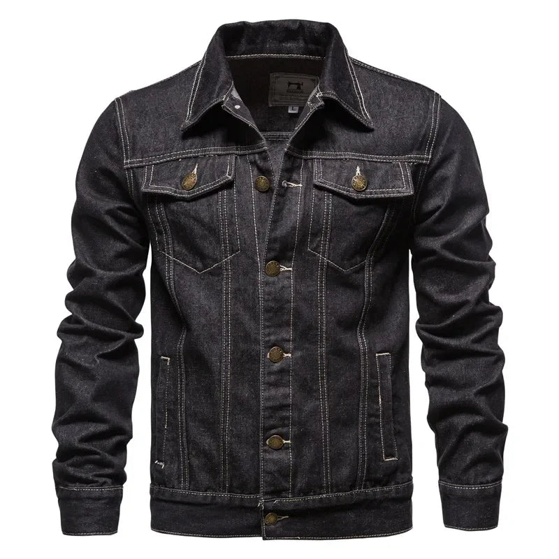 Nueva chaqueta vaquera de algodón con solapa 2021 para hombre, informal, de color sólido, ropa de calle H