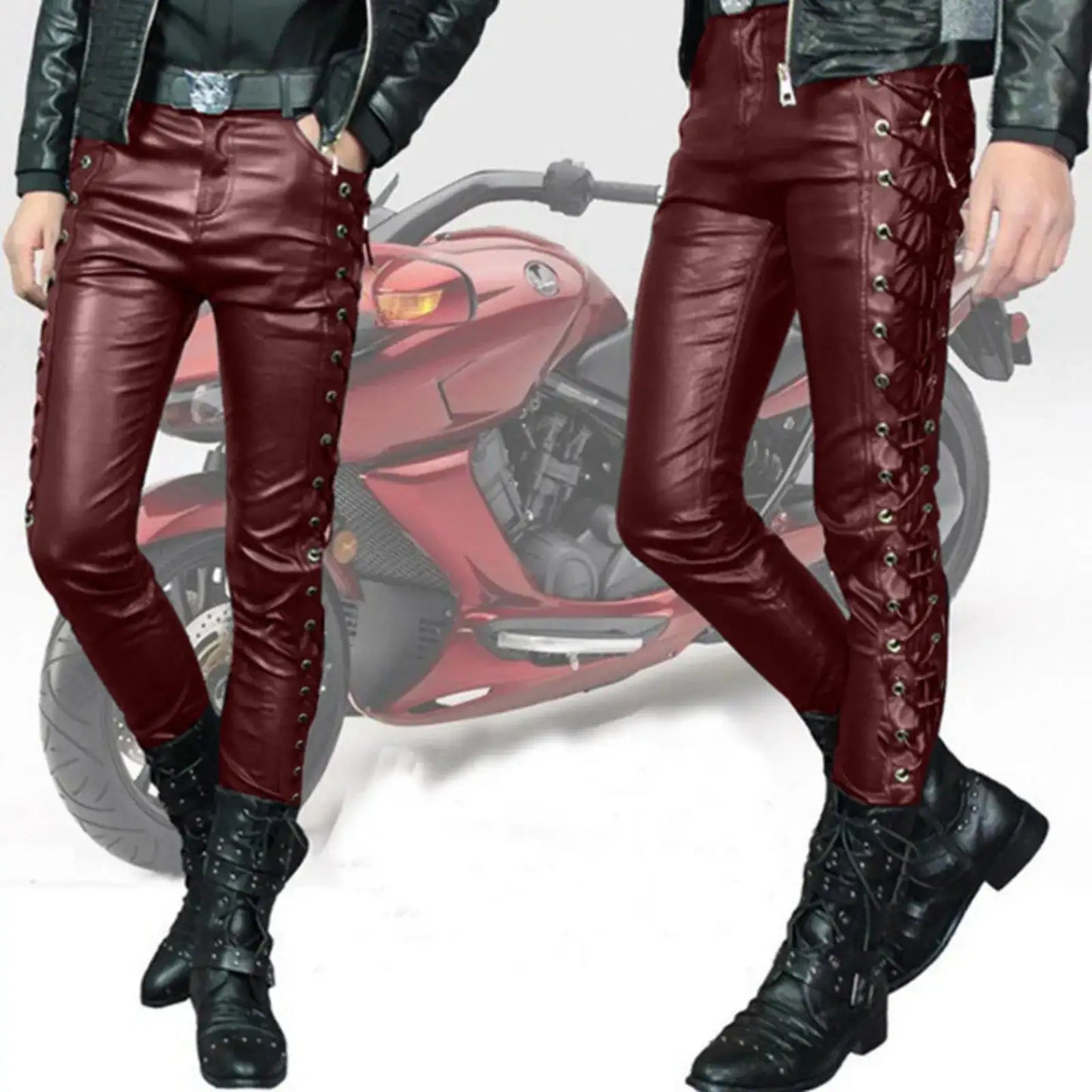 Choice Pu Leather Pants Men'S Fashion Rock Style Night Club Dance Pants Men'S Faux Leather Slim Fit Skinny Motorcycle Trousers