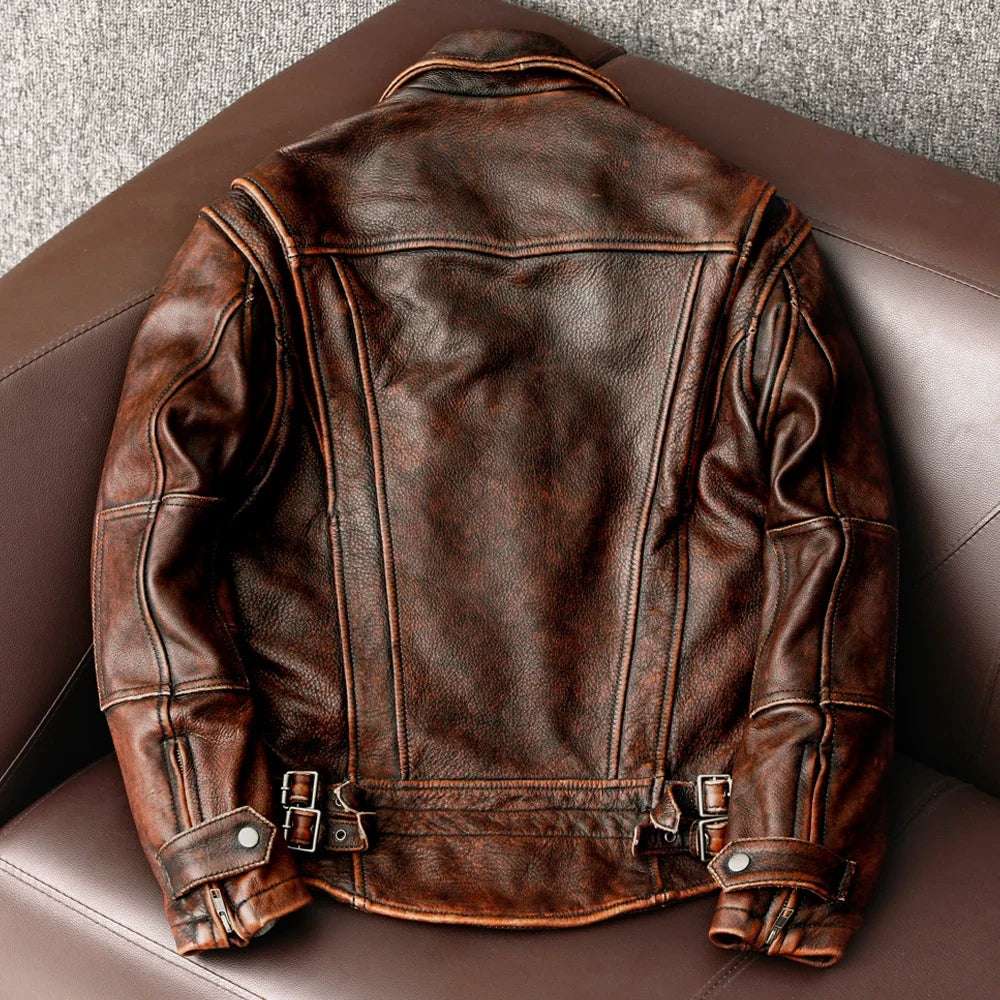 Swallow Tailed Men Leather Jacket Vintage Motorcycle Jackets 100% Cowhide Leather Coat Male Biker Clothing Asian Size S-6XL M697