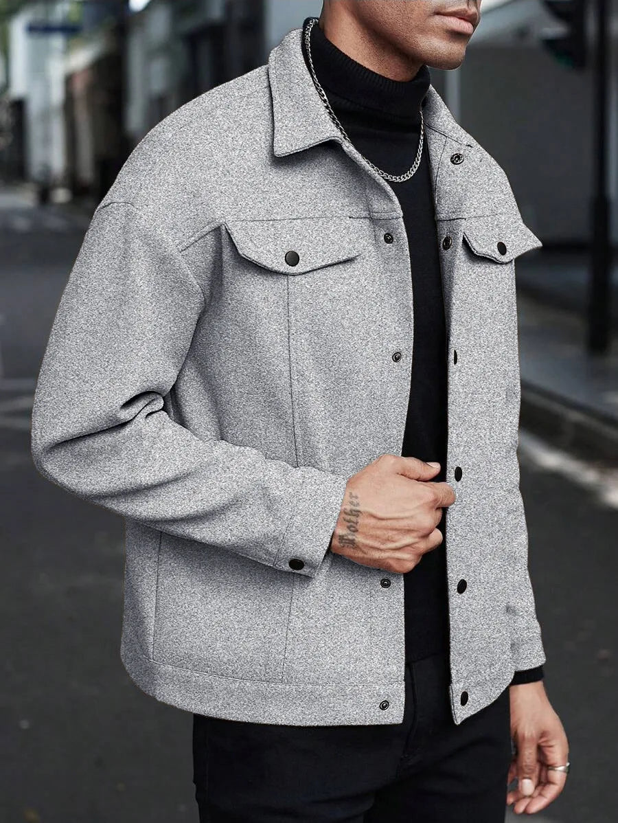 2025 autumn and winter new style, turtleneck woolen jacket, men's casual sports business jacket, pure color, classic version